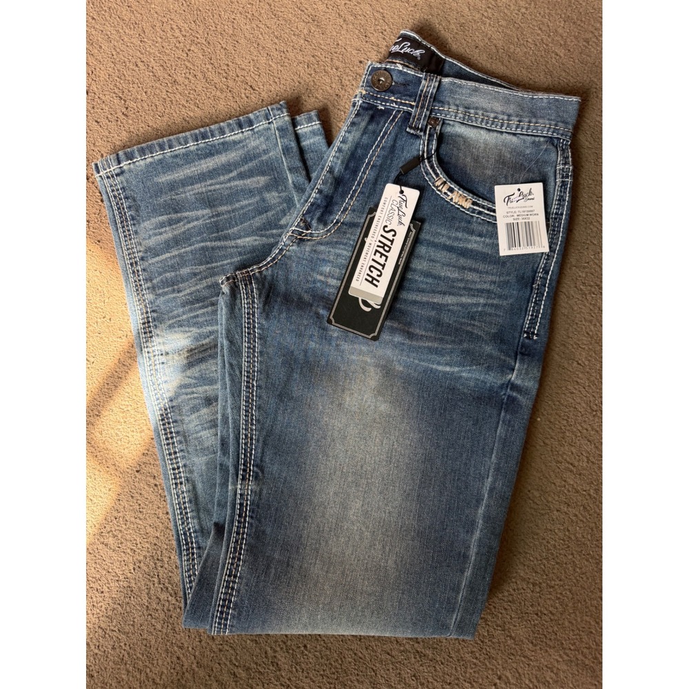 True Luck Mens Straight Leg Jeans Medium Worn Stretch Denim TL18150007 30x32 NWT